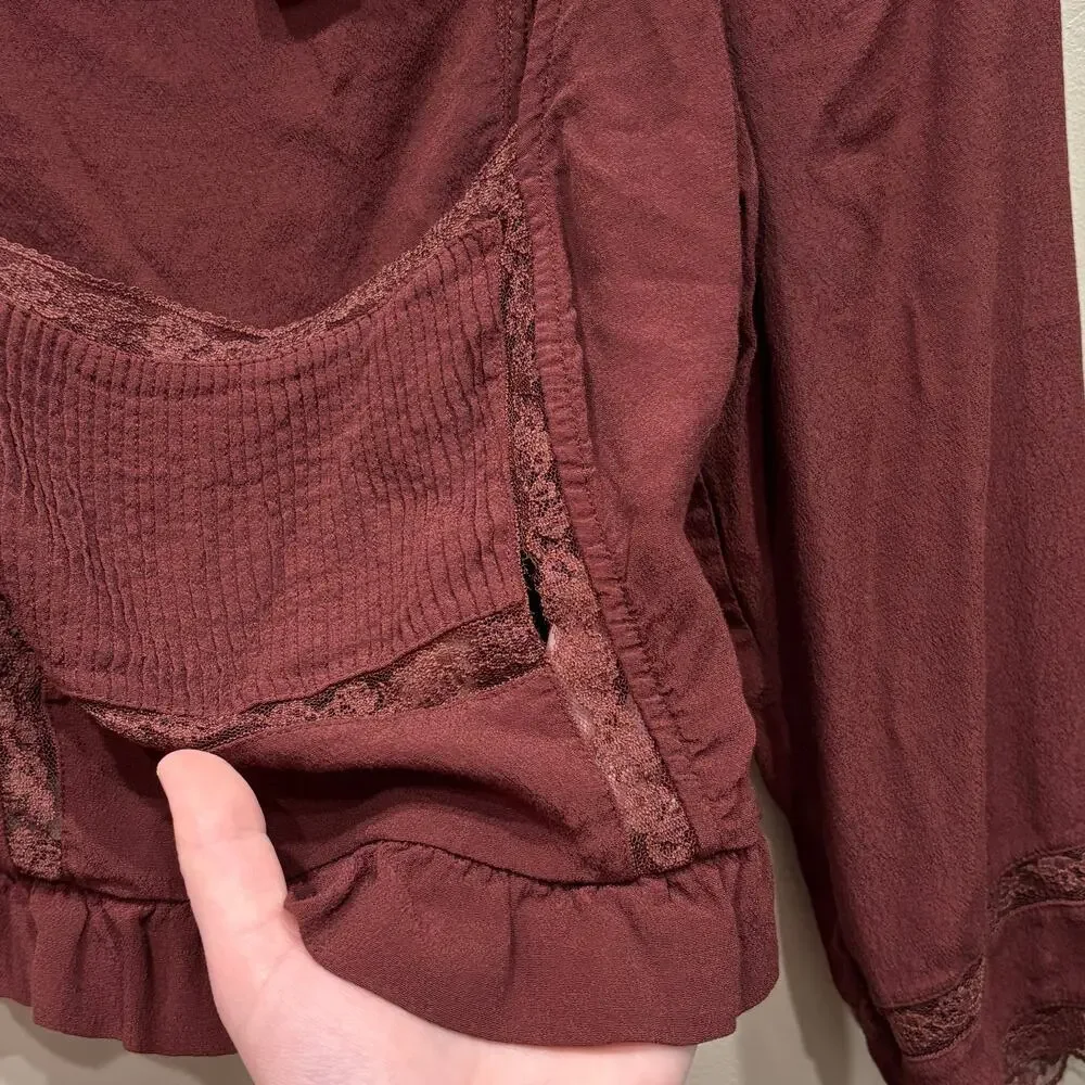 Aritzia Wilfred La Boheme Troubadour Blouse Maroon Red - Size: Small